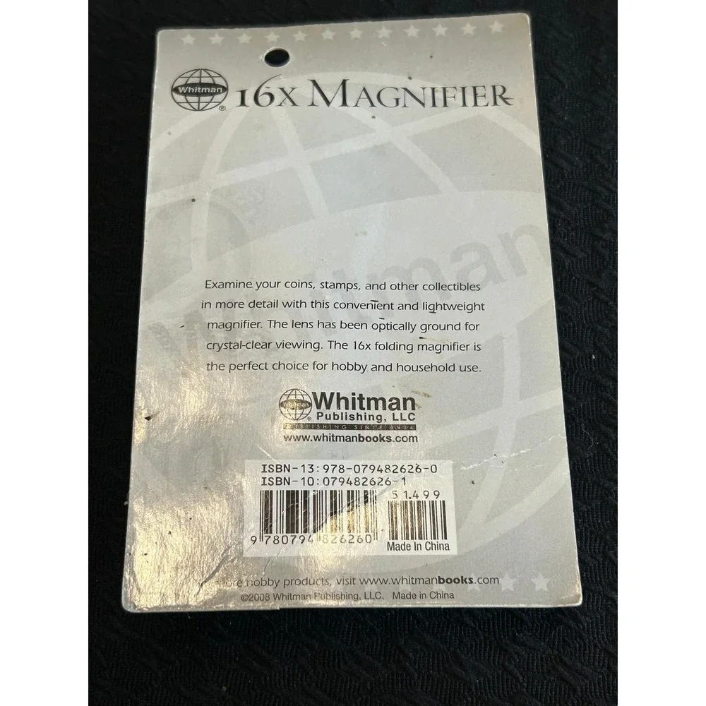 Whitman 16X Magnifying Glass with Wide Field Lens Blister Pack -for Coin Grading